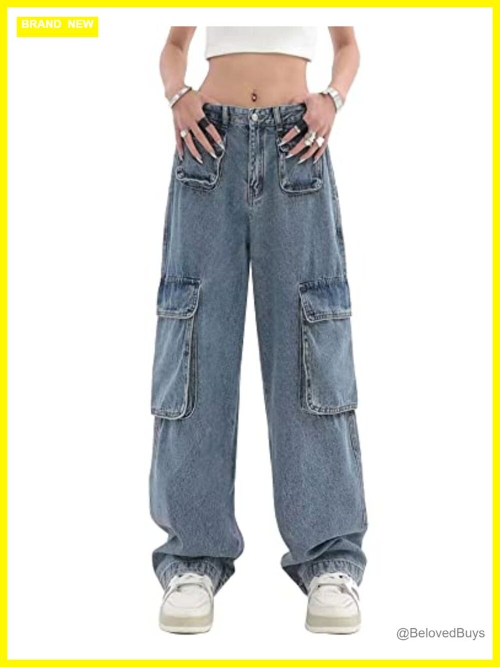 Women's High Waist Cargo Jeans Straight Leg Multi-Pocket Streetwear Denim